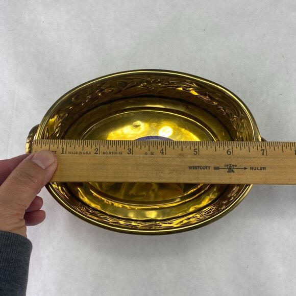 Vintage Hosley Embossed Solid Brass Handled Oval Planter - Picture 9 of 10
